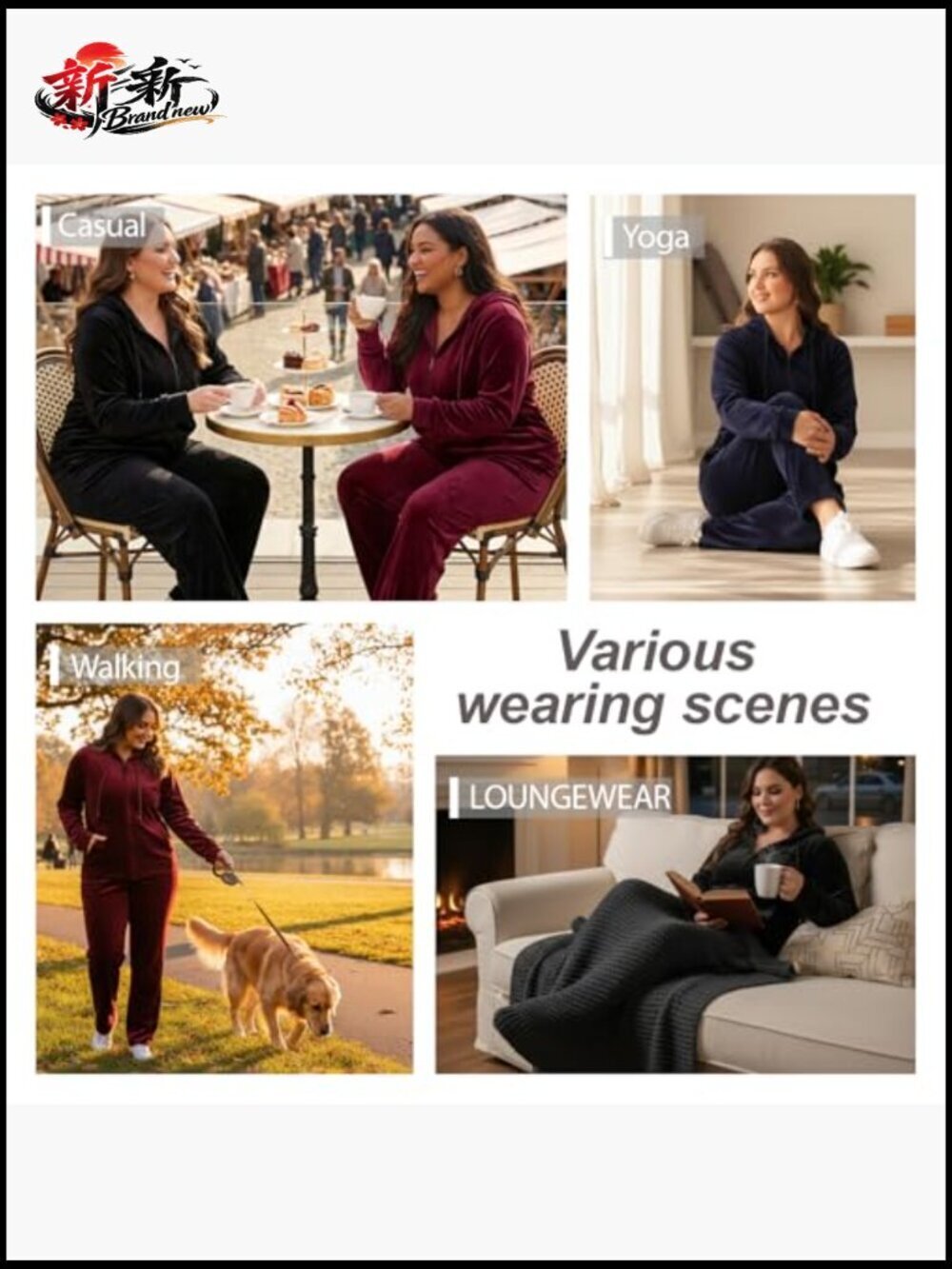 Women Plus Size Velour Tracksuit 2 Piece Set Zip Up Hoodie & Straight Leg Pant - Picture 6 of 7